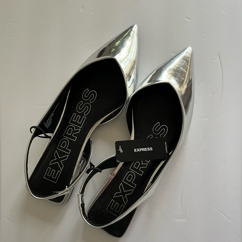 Express Sliver Pointed Toe Sling Back Flats NWT